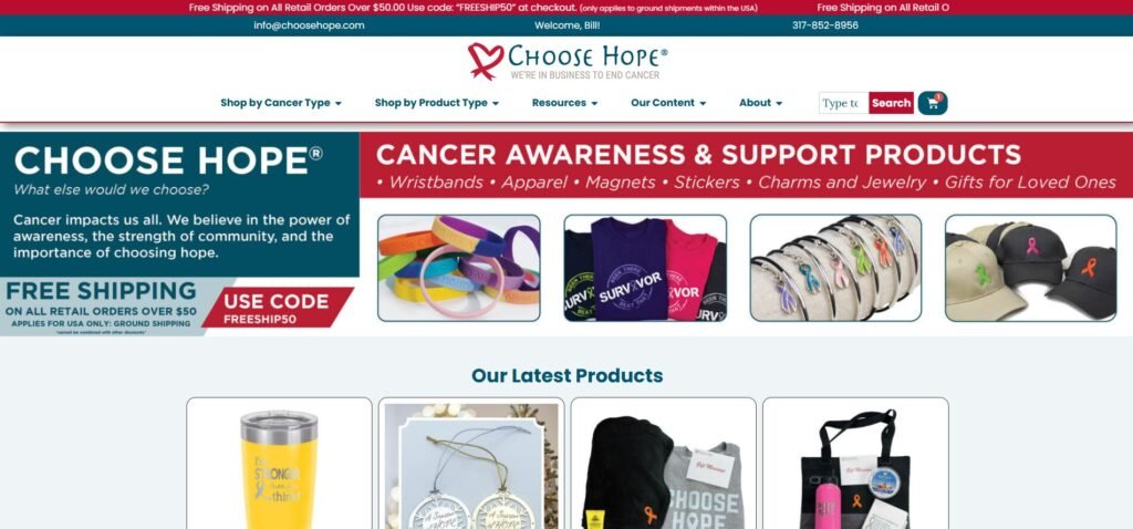 Choose Hope sells products to show support of cancer patients and donates to cancer research
