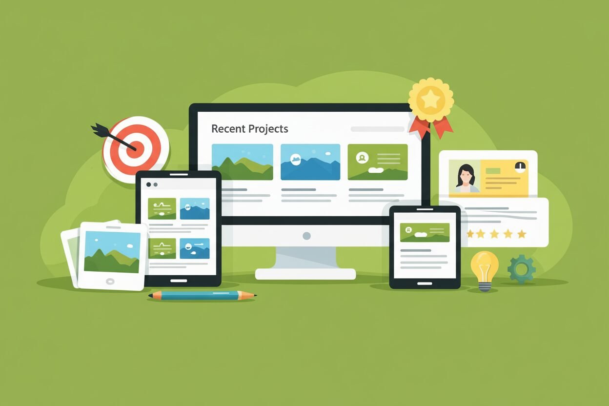 Various devices show ing different types of websites, from a blog site to e-commerce to a business presentation