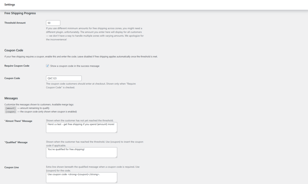 free shipping plugin settings - 2